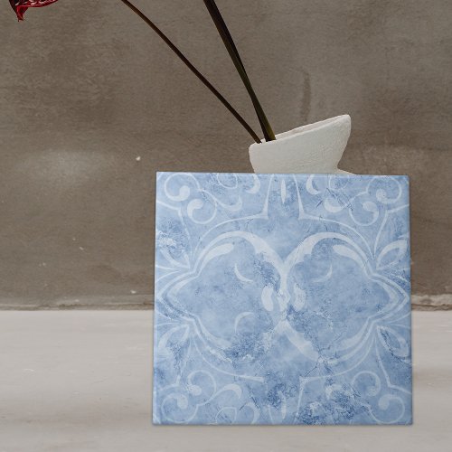 Vintage Blue Distressed Whitewashed Marble_Look Ceramic Tile