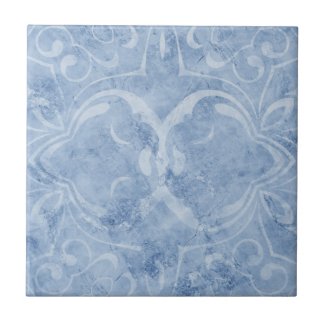 Vintage Blue Distressed Whitewashed Marble-Look Ceramic Tile