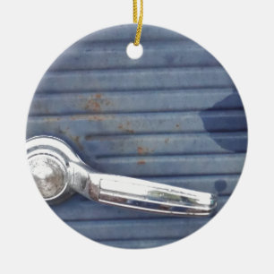 Vintage Blue Door, Silver Handle Ceramic Ornament