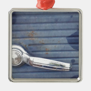 Vintage Blue Door, Silver Handle Metal Ornament