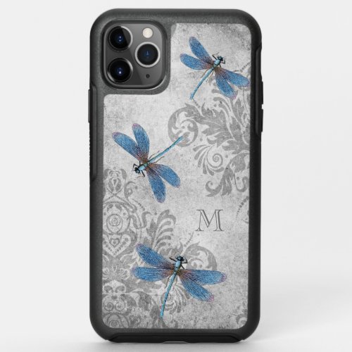 Vintage Blue Dragonflies with Custom Monogram OtterBox Symmetry iPhone 11 Pro Max Case