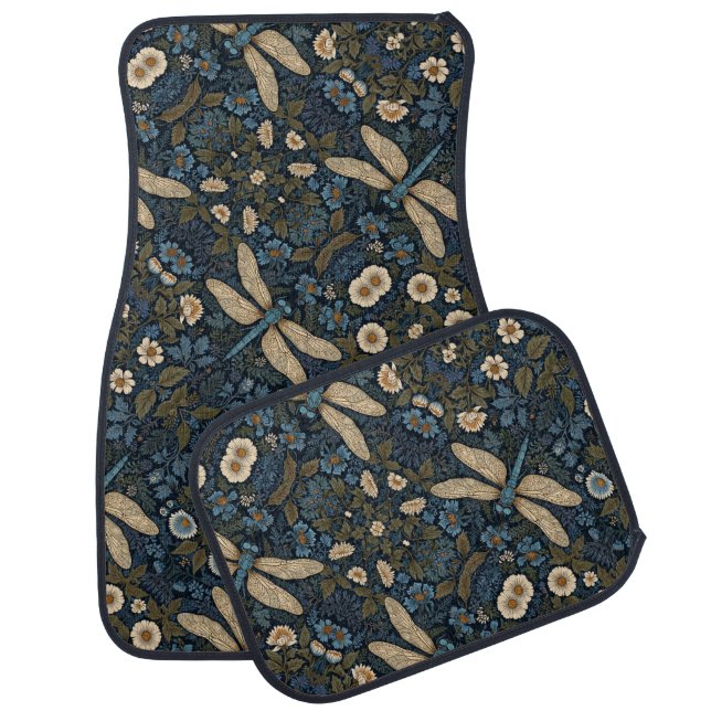 Vintage blue Dragonfly Car Floor Mat (Set)