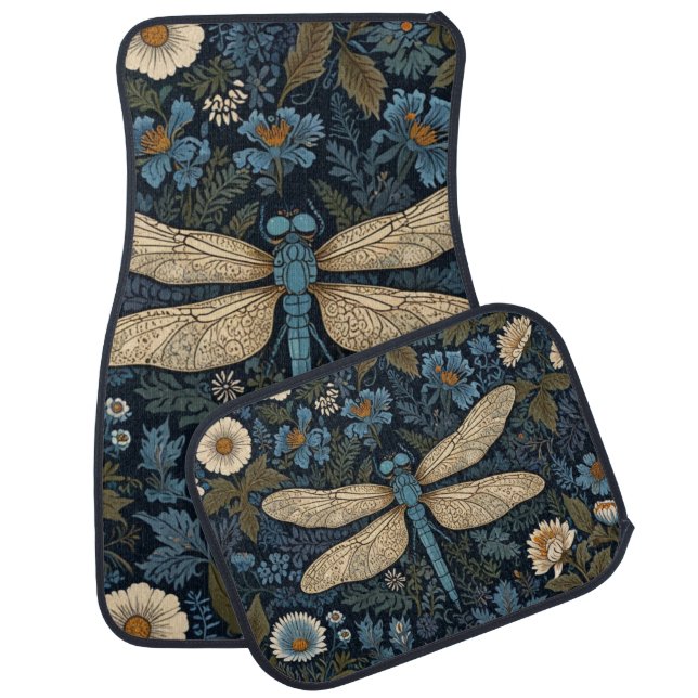 Vintage blue Dragonfly Car Floor Mat (Set)