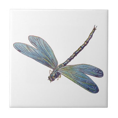 Vintage Blue Dragonfly Ceramic Tile