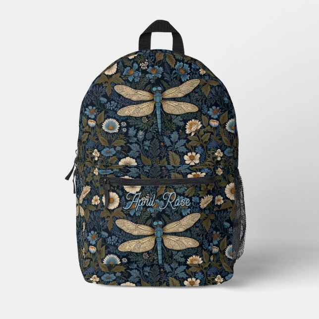 Vintage blue Dragonfly Printed Backpack (Front)