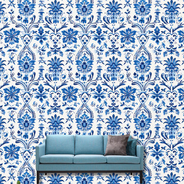 Vintage Blue Dutch Ceramic Delft Tile Patterns Wallpaper | Zazzle