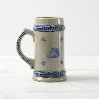 Vintage Blue Dutch Unicorn Head Stein