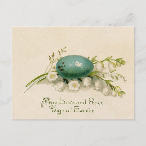 Vintage Blue Easter Egg and Lily of the Valley Postcard