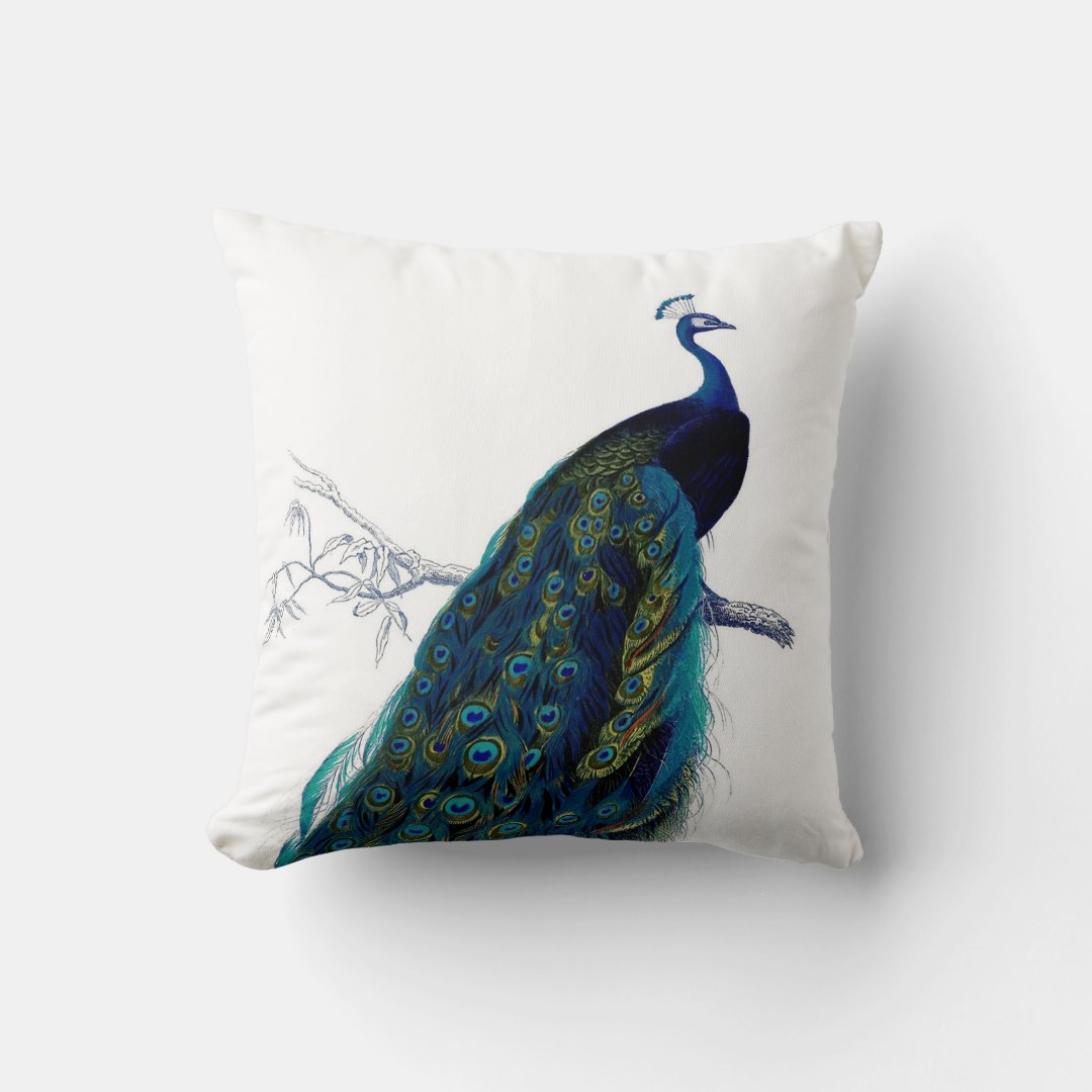 Vintage Blue Elegant Colorful Peacock Throw Pillow Zazzle