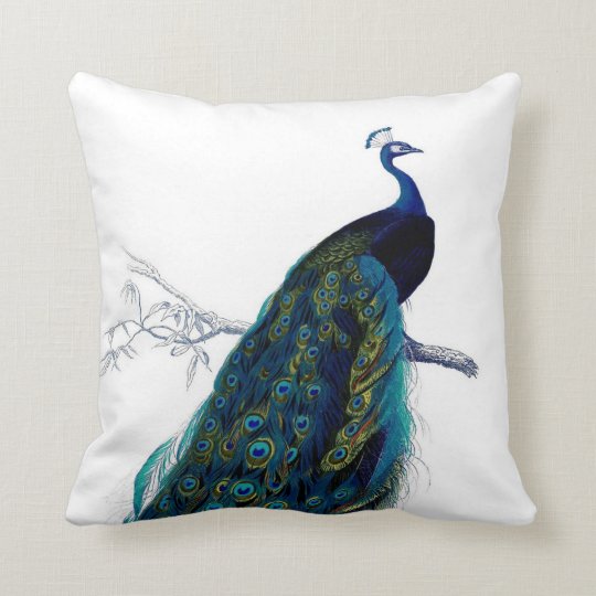 Vintage Blue Elegant Colorful Peacock Throw Pillow Zazzle Com