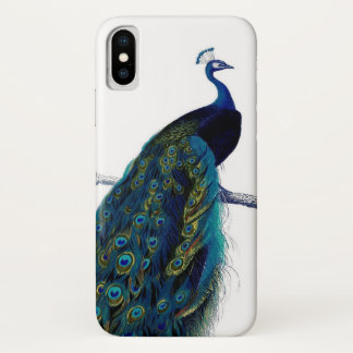 Vintage blue elegant colorful royal peacock bird iPhone x case