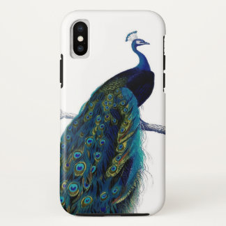 Vintage blue elegant colorful royal peacock bird iPhone x case