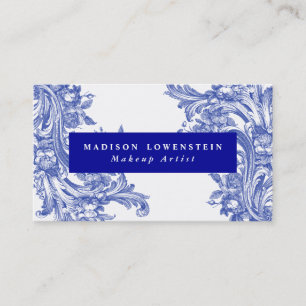 Vintage Blue Elegant Floral Flourish Pattern Business Card