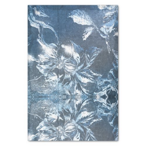 Vintage Blue Embossed Floral Motif Pattern Glitter Tissue Paper