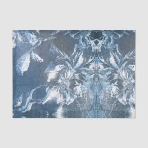 Vintage Blue Embossed Floral Motif Pattern Glitter Tissue Paper