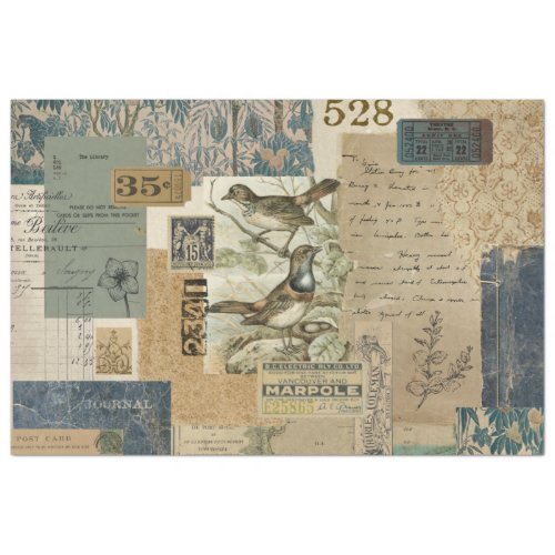 Vintage Blue Ephemera Decoupage Tissue Paper