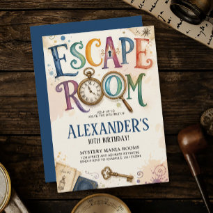 Vintage Blue Escape Room Mystery Solving Detective Invitation