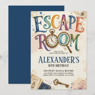 Vintage Blue Escape Room Mystery Solving Detective Invitation