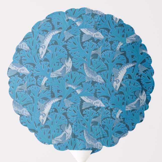 Vintage Blue Fish & Seaweed: Art Nouveau Nautical  Balloon (Front)