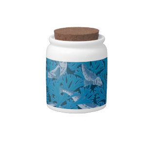 Vintage Blue Fish & Seaweed: Art Nouveau Nautical Candy Jar