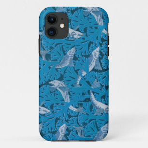 Vintage Blue Fish & Seaweed: Art Nouveau Nautical iPhone 11 Case