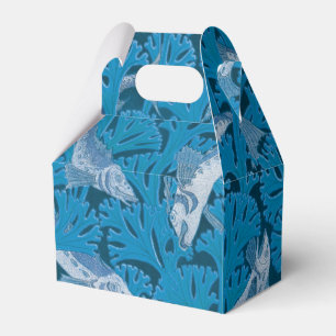 Vintage Blue Fish & Seaweed: Art Nouveau Nautical Favor Boxes