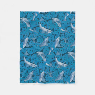 Vintage Blue Fish & Seaweed: Art Nouveau Nautical Fleece Blanket
