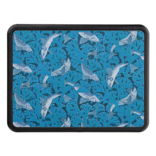 Vintage Blue Fish & Seaweed: Art Nouveau Nautical Hitch Cover