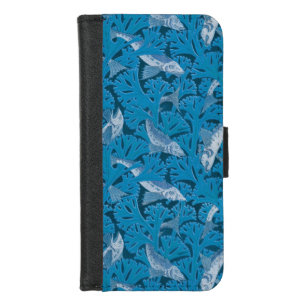 Vintage Blue Fish & Seaweed: Art Nouveau Nautical iPhone 8/7 Wallet Case