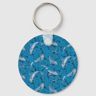 Vintage Blue Fish & Seaweed: Art Nouveau Nautical Keychain