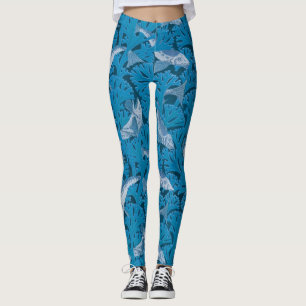 Vintage Blue Fish & Seaweed: Art Nouveau Nautical Leggings