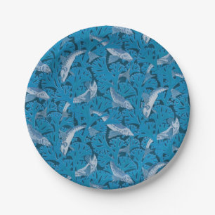 Vintage Blue Fish & Seaweed: Art Nouveau Nautical Paper Plates