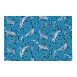 Vintage Blue Fish & Seaweed: Art Nouveau Nautical Placemat