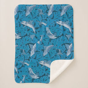 Vintage Blue Fish & Seaweed: Art Nouveau Nautical Sherpa Blanket