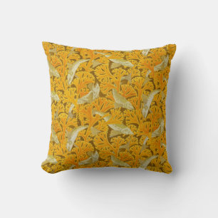 Vintage Blue Fish & Seaweed: Art Nouveau Nautical Throw Pillow