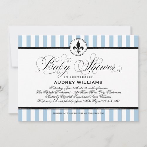 Vintage Blue Fleur de Lis French Baby Shower Invitation