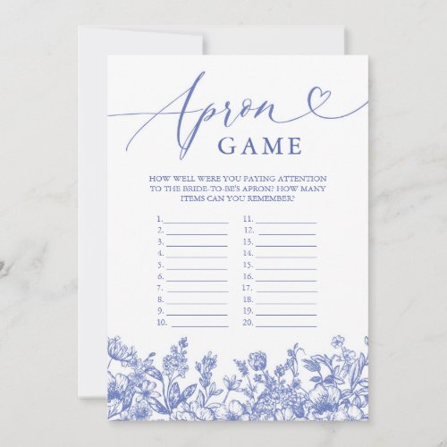 Vintage Blue Floral Apron Bridal Shower Game Invitation