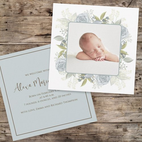 Vintage Blue Floral Baby Botanical Greenery  Announcement