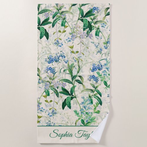 Vintage Blue Floral Beach Towel