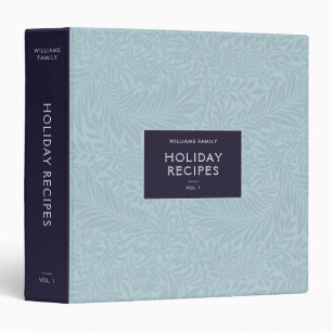Vintage Blue Floral Botanical Holiday Recipes 3 Ring Binder