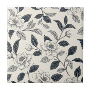 Vintage Blue Floral Botanical Pattern (2) Ceramic Tile