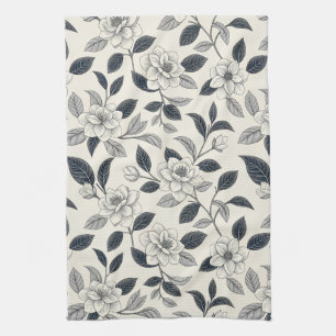 Vintage Blue Floral Botanical Pattern (2) Kitchen Towel