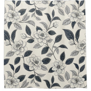 Vintage Blue Floral Botanical Pattern (2) Shower Curtain