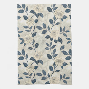 Vintage Blue Floral Botanical Pattern (3) Kitchen Towel