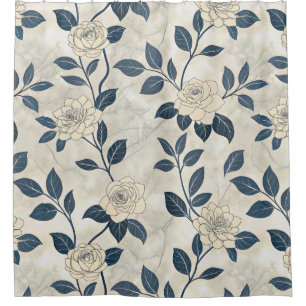 Vintage Blue Floral Botanical Pattern (3) Shower Curtain