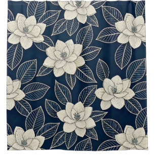 Vintage Blue Floral Botanical Pattern (5) Shower Curtain