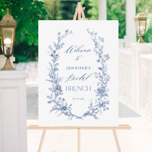 Vintage Blue Floral Bridal Brunch Welcome Sign