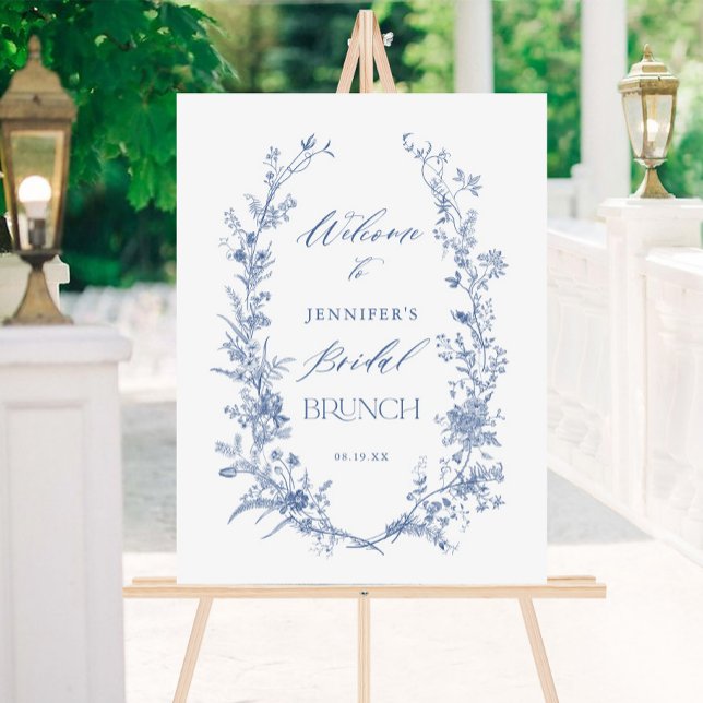Vintage Blue Floral Bridal Brunch Welcome Sign (Creator Uploaded)