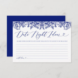 Vintage Blue Floral Bridal Date Night Ideas Card