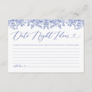 Vintage Blue Floral Bridal Date Night Ideas Card
